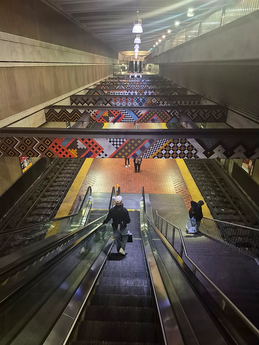 Station stairs, platforms, and passageways used by thousands of riders a day.